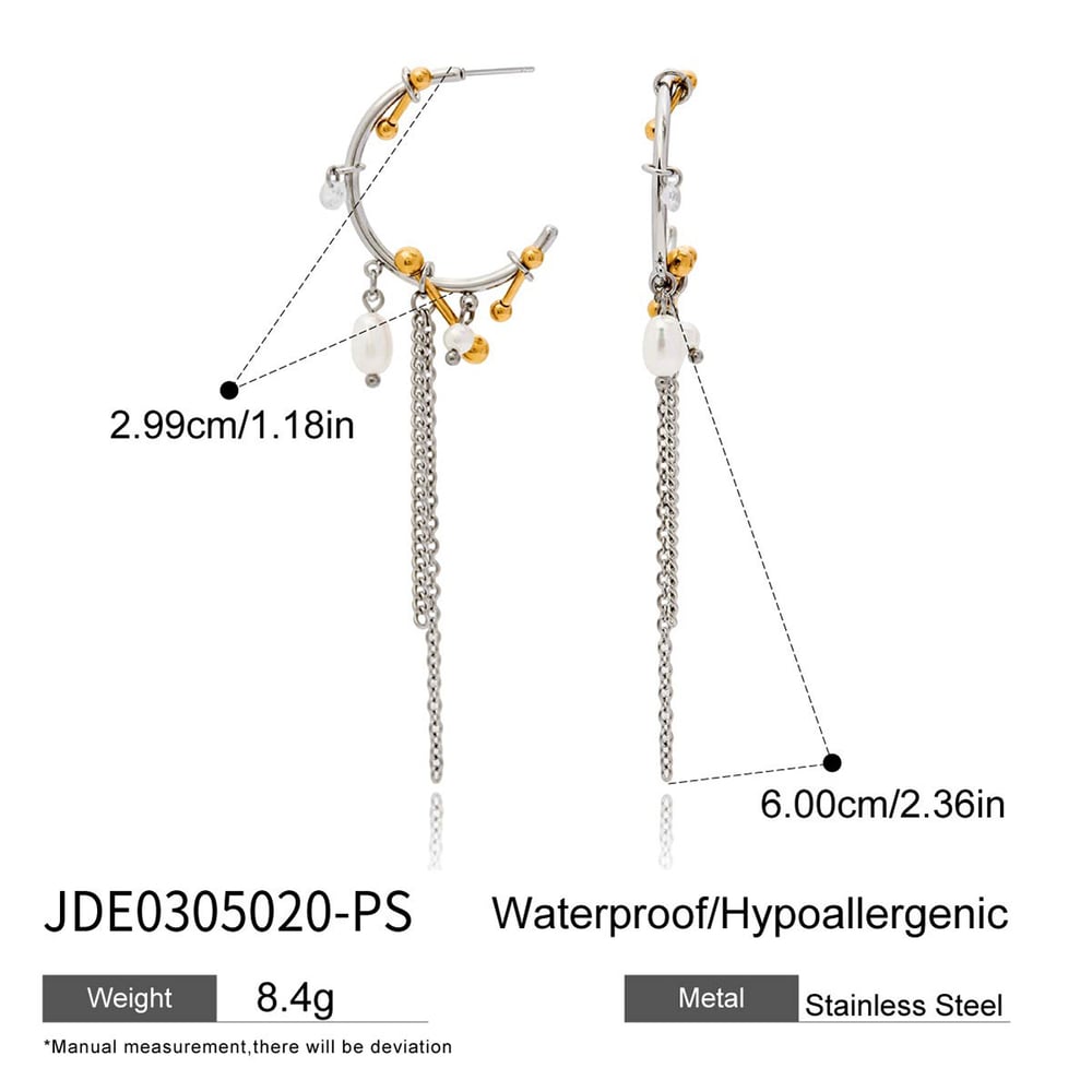1 paire de boucles d'oreilles pendantes luxueuses à pampilles en acier inoxydable couleur or et argent pour femme h5Image2