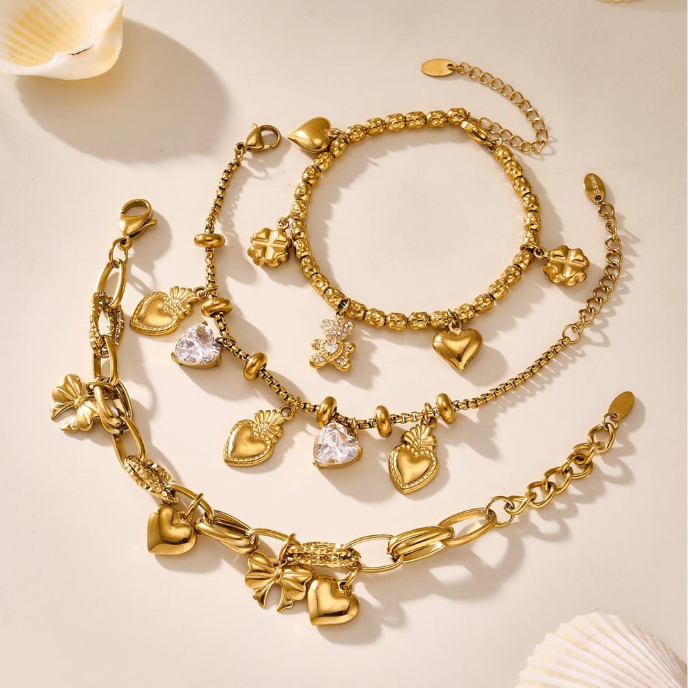 1 Piece Luxurious Bear Stainless Steel Gold Color Women's Charm Bracelets h5Picture6