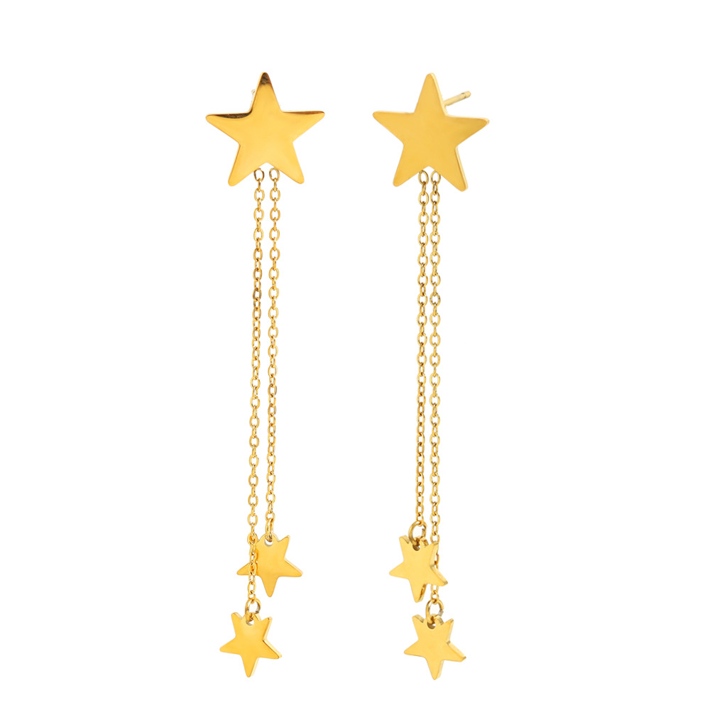 1 Pair Star Stainless Steel Gold Color Dangle Earrings