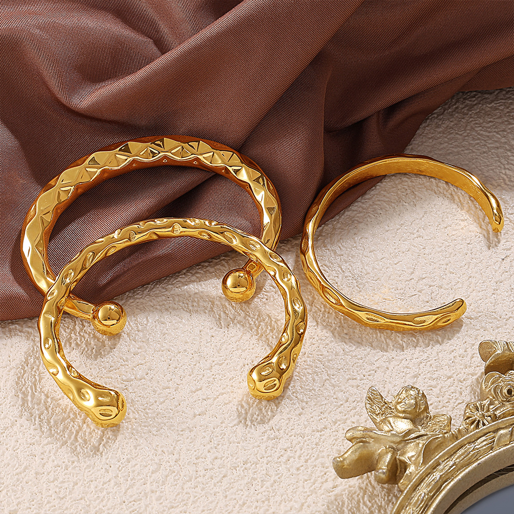 1 Piece Plaid Stainless Steel Gold Color Cuff Bangle h5Picture2