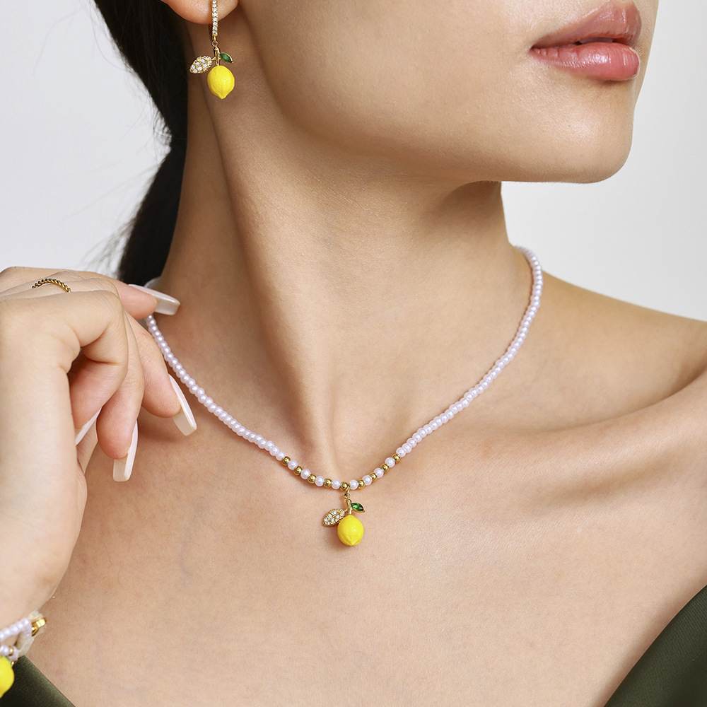 1 Piece Natural Lemon Stainless Steel Gold Color Women's Pendant Necklaces h5Picture6