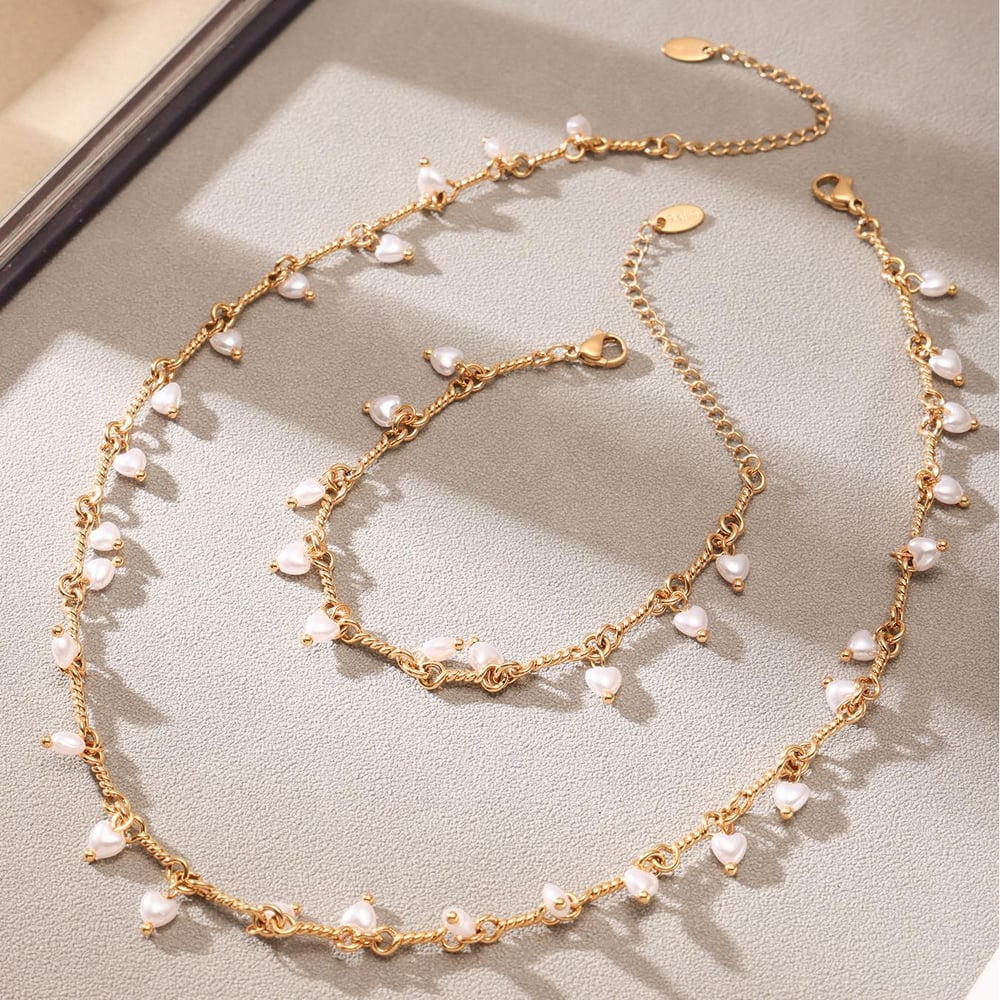 1 Piece Classic Pearl Beads Stainless Steel Gold Color Women's Necklaces Sets Picture7