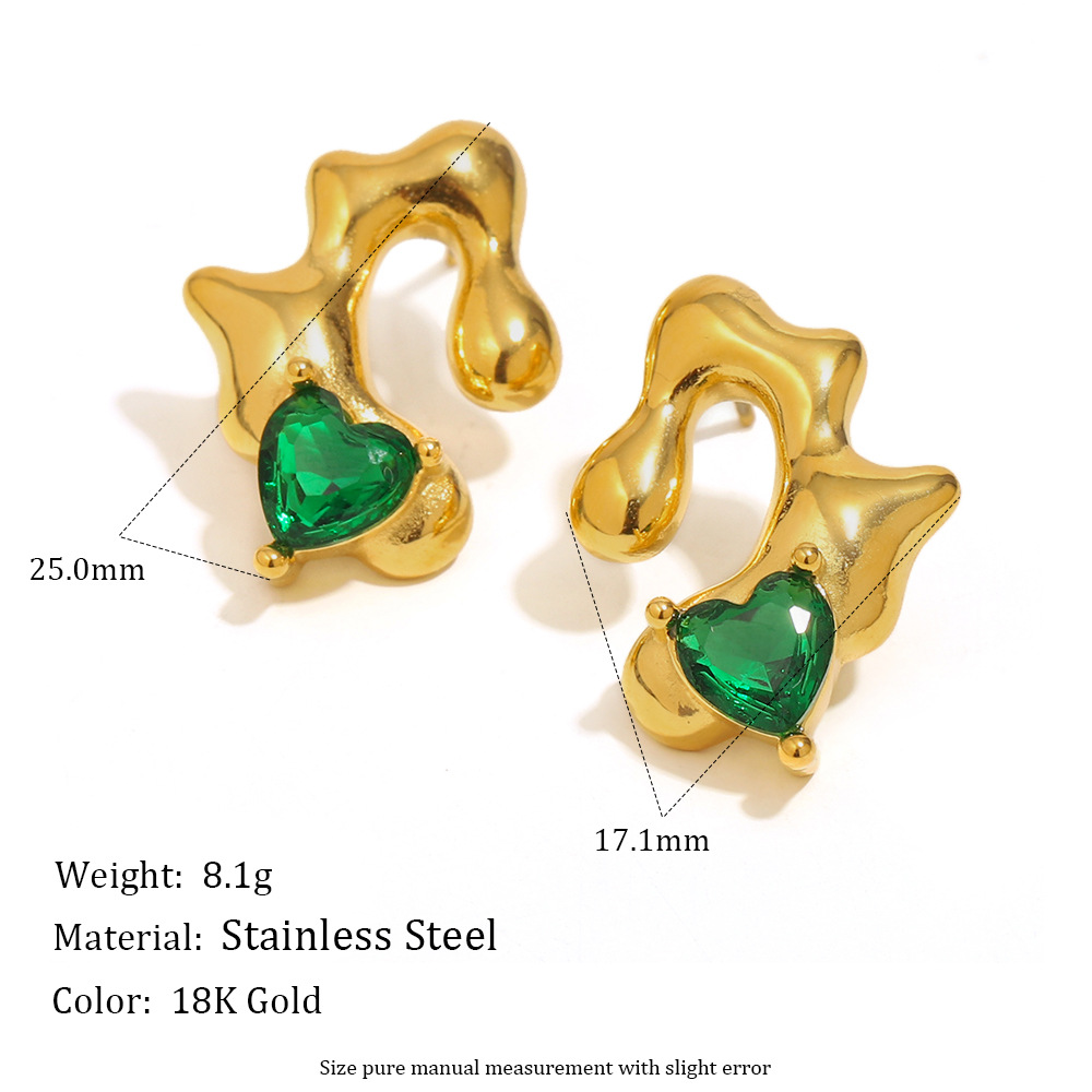1 Pair Luxurious Series Heart Shape Stainless Steel Gold Color Women's Stud Earrings h5Picture8