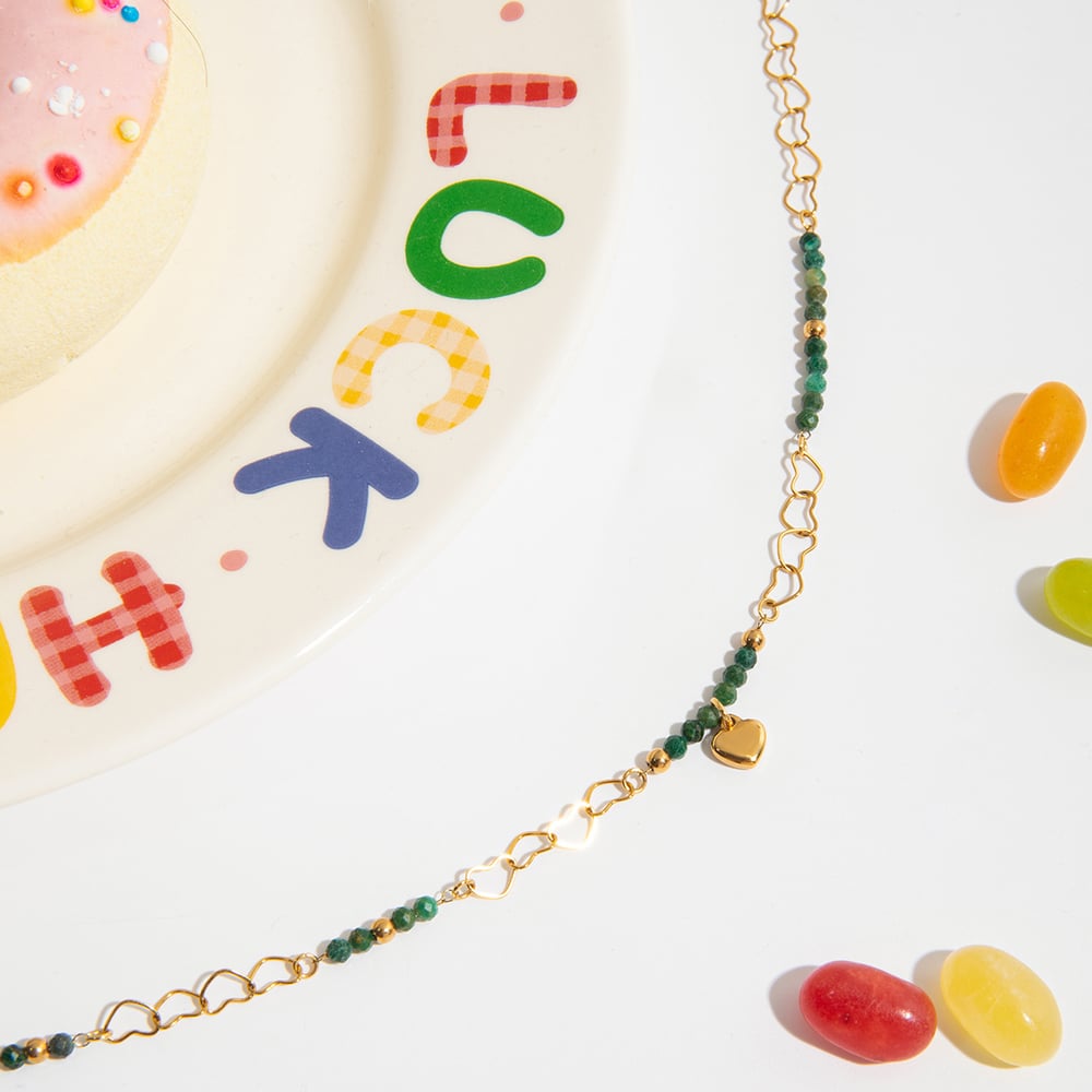 1 Piece Elegant Heart Beads Stainless Steel Gold Color Women's Pendant Necklaces h5Picture4