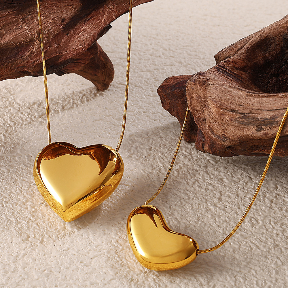 1 Parça Kalp Paslanmaz Çelik Altın Renkli Kolye Resim4