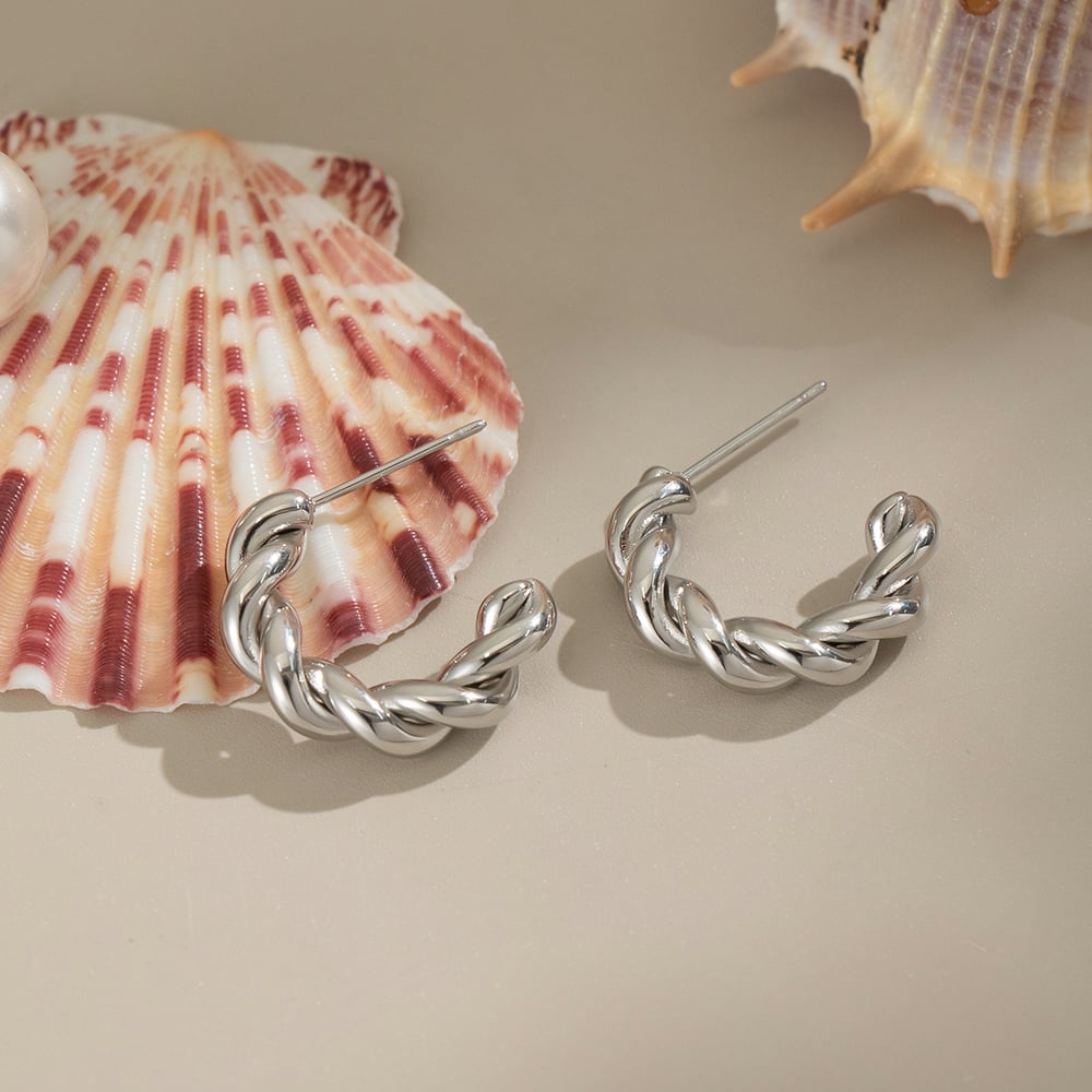 1 paire de boucles d&#39;oreilles créoles en acier inoxydable couleur or Image5