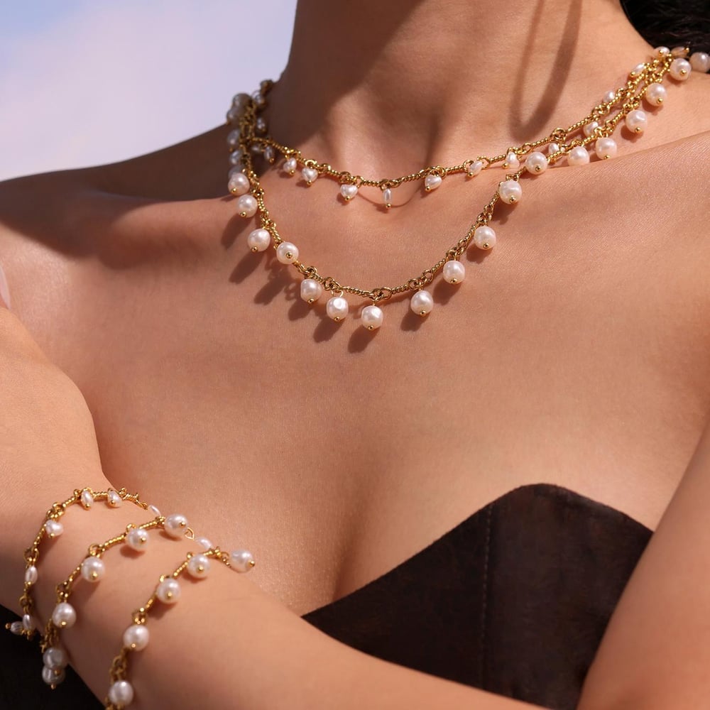 1 Piece Classic Pearl Beads Stainless Steel Gold Color Women's Necklaces Sets Picture4