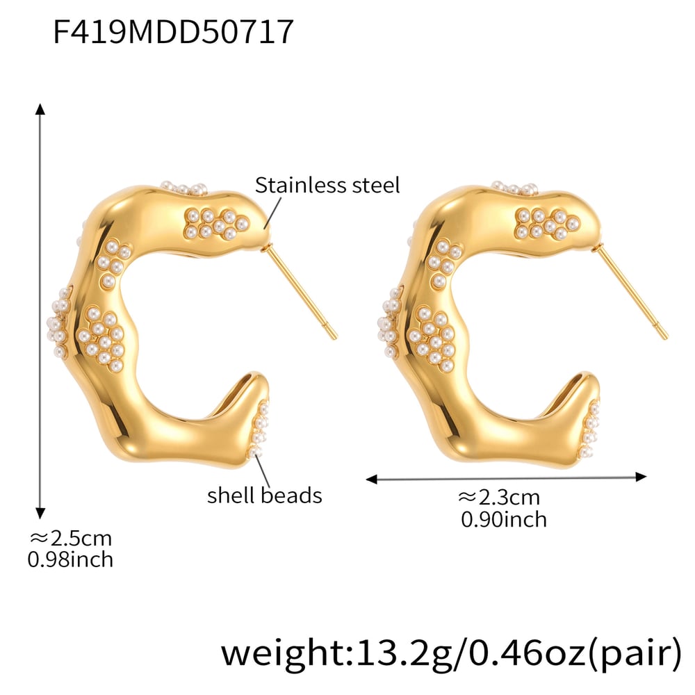 1 Çift Klasik Seri Düzensiz Şekil Paslanmaz Çelik Altın Rengi Kadın Halka Küpe