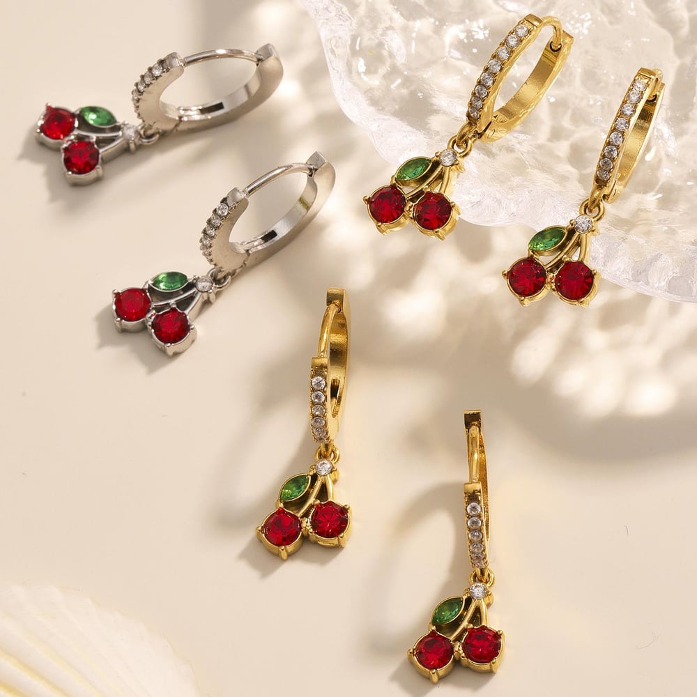 Conjunto de joyería para mujer de acero inoxidable color dorado y cereza vívida de 1 pieza h5Imagen7