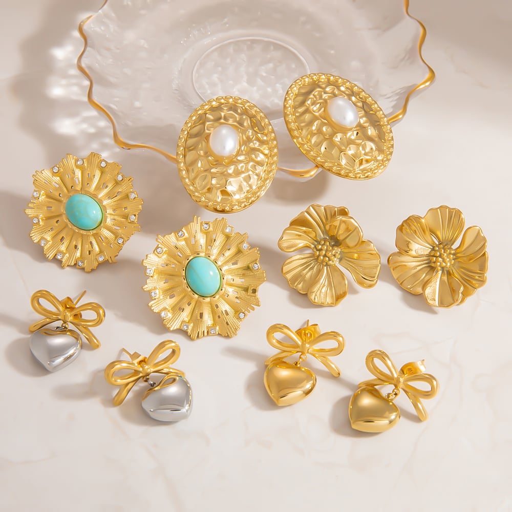 1 Pair Flower Stainless Steel  Women's Stud Earrings Picture5