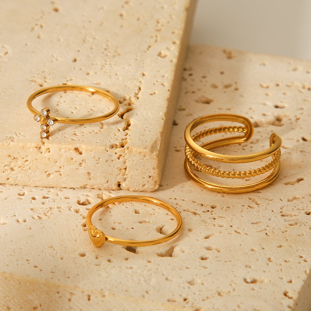 1 Piece Simple Series Daily Cross Stainless Steel  Gold Color  Rings Set h5Picture3