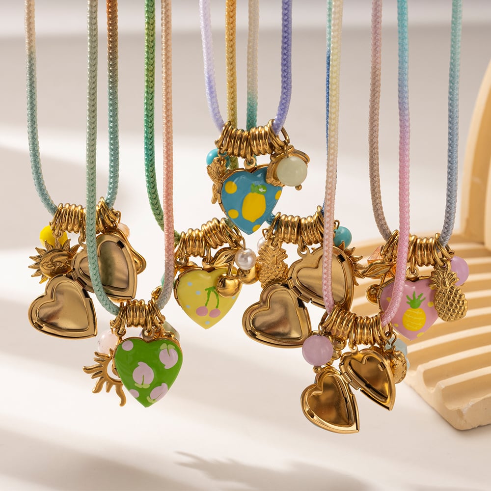 1 Piece Retro Heart Cross Natural Stones  Gold Color Pendant Necklace Picture3