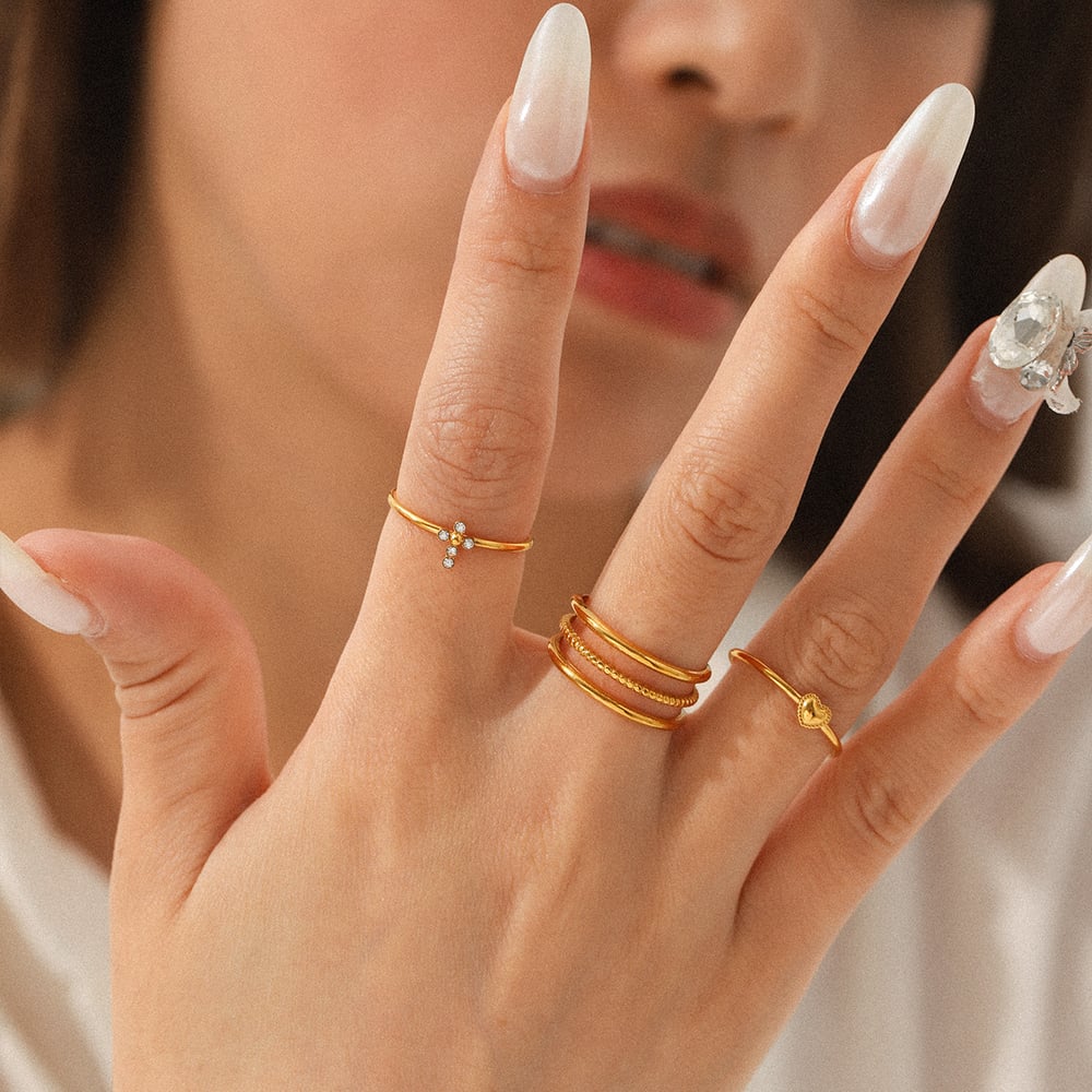 1 Piece Simple Series Daily Cross Stainless Steel  Gold Color  Rings Set h5Picture4