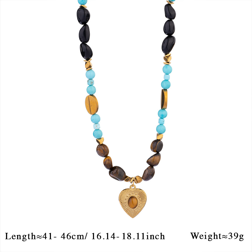 1 Piece Bohemian Heart Natural Stones Gold Color Women's Beaded Necklaces Picture2