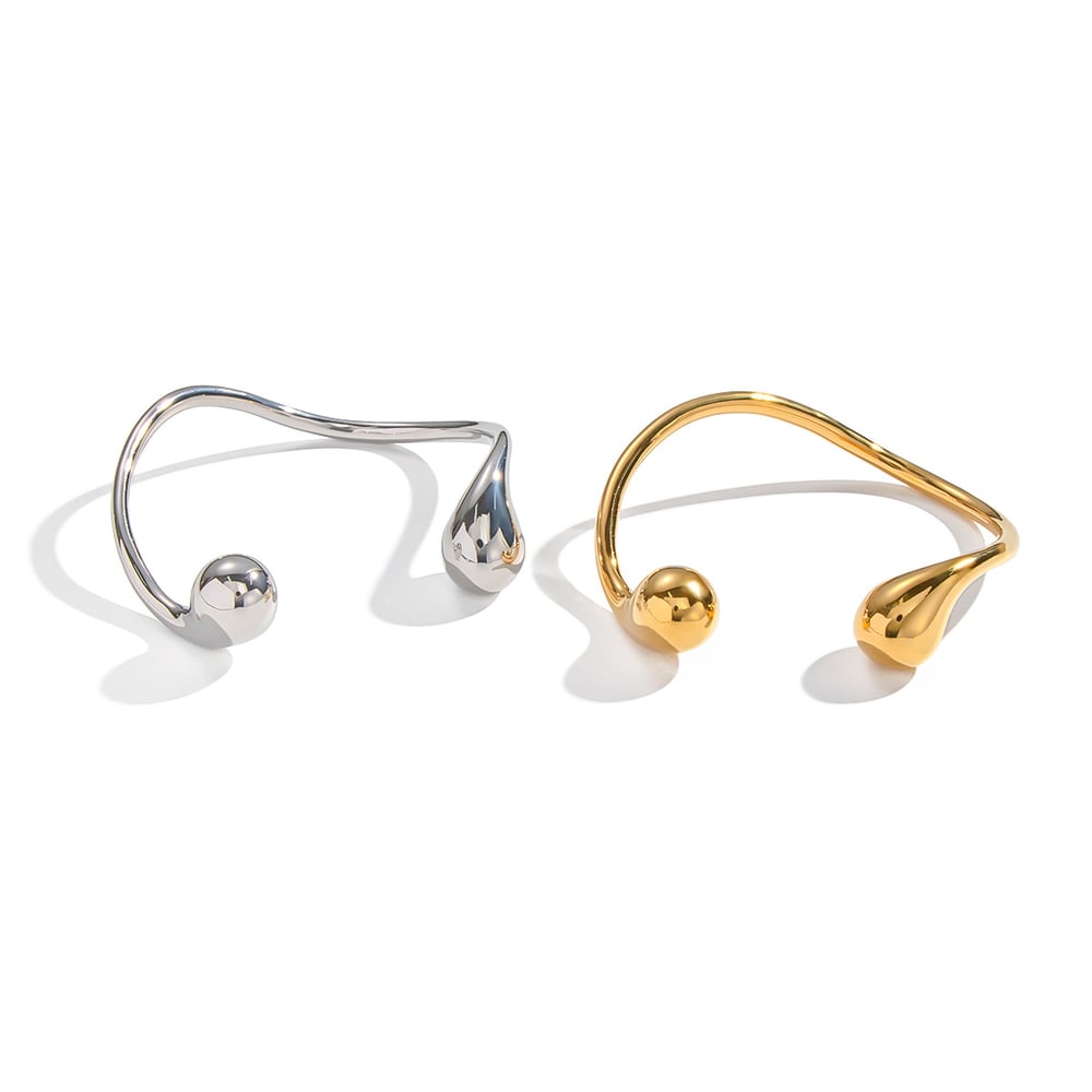 1 brazalete de acero inoxidable dorado con forma irregular h5Imagen5