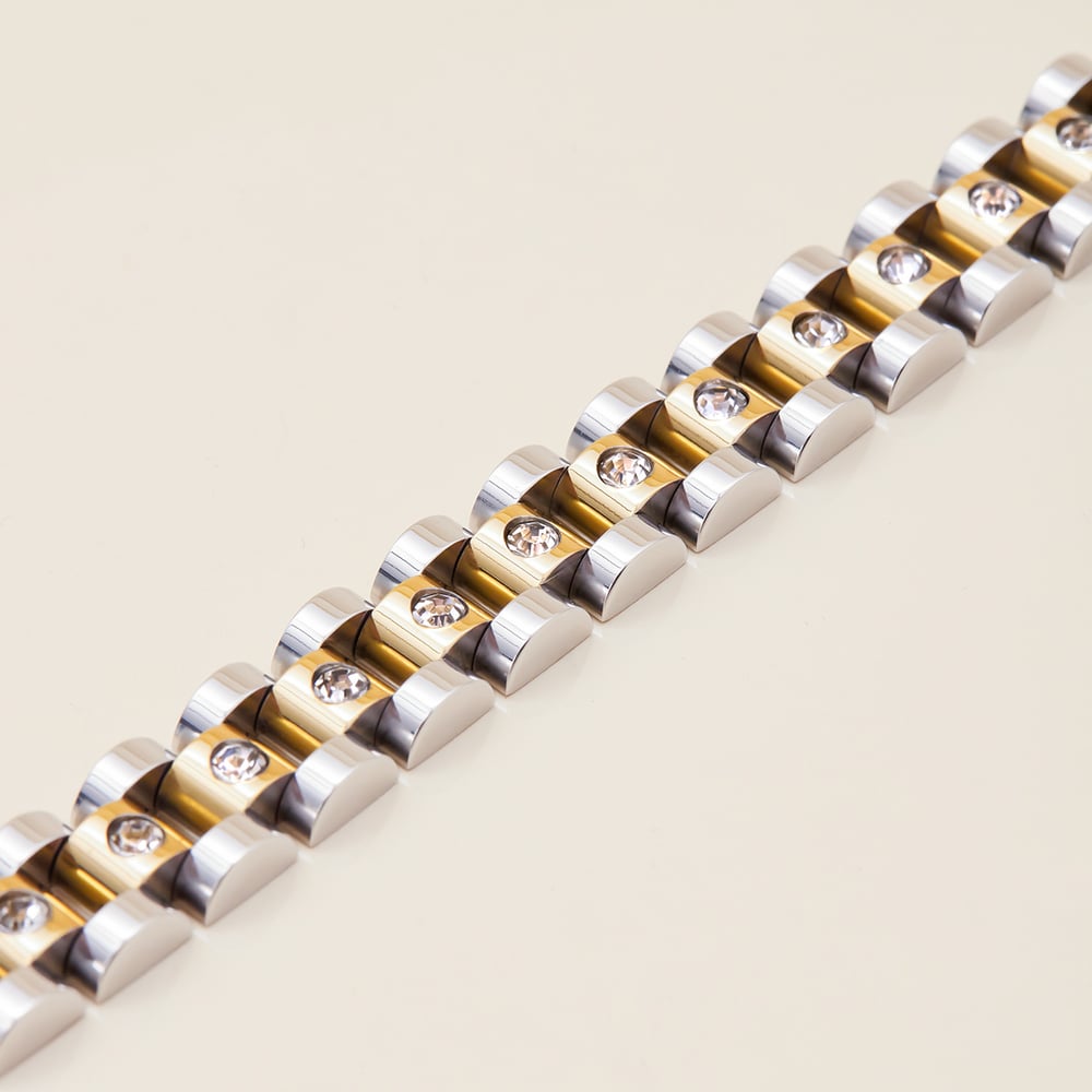 1 Piece Classic Patchwork Stainless Steel Gold Color Women's Chain Bracelets h5Picture7