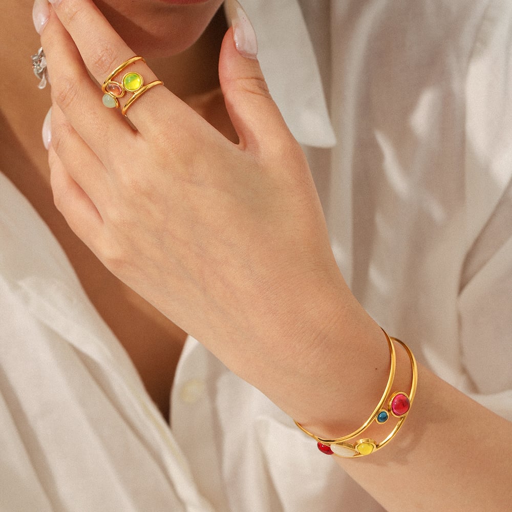 1 Piece Simple Daily Irregular Shape Stainless Steel  Natural Stone Women's Bangles h5Picture3