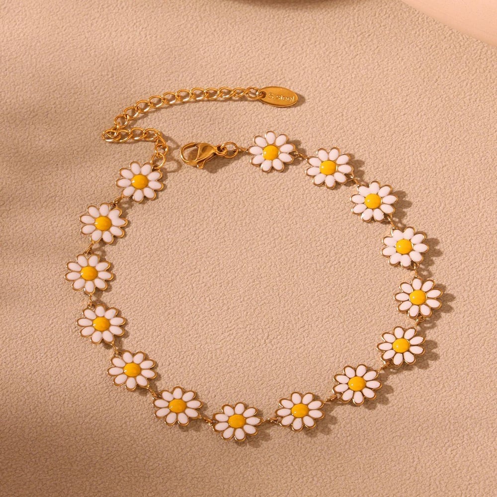 1 Piece Sweet Daisy Stainless Steel Gold Color Women's Necklaces Sets h5Picture6