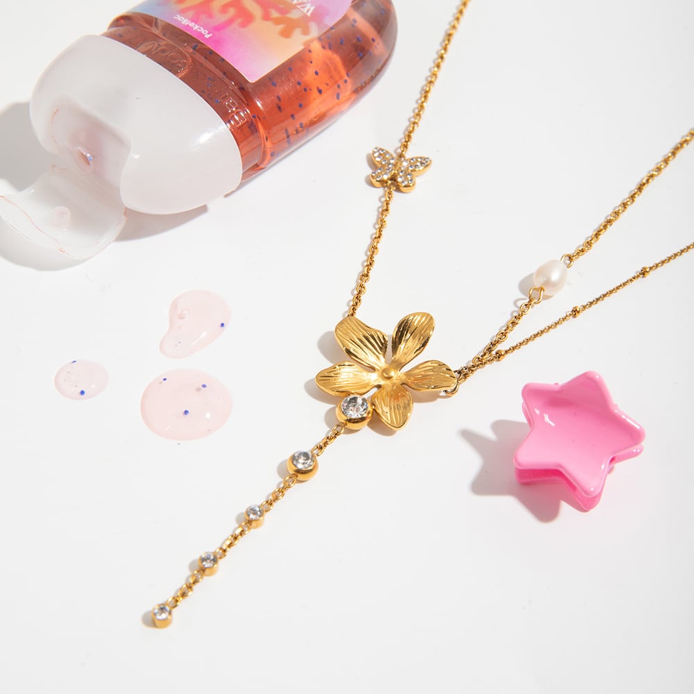 1 Piece Exquisite Flower Tassels Stainless Steel Gold Color Women's Pendant Necklaces h5Picture5