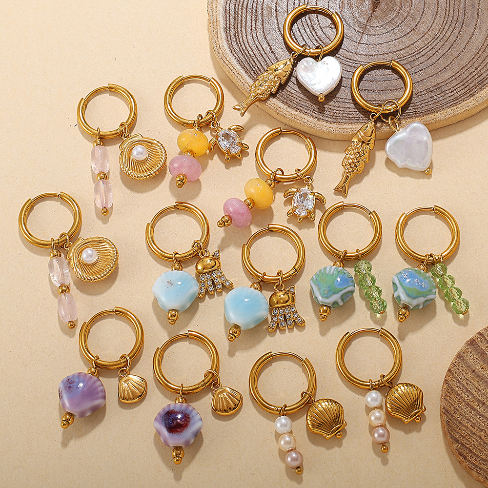 1 Pair Oceanic Stainless Steel Gold Color Drop Earrings Picture3