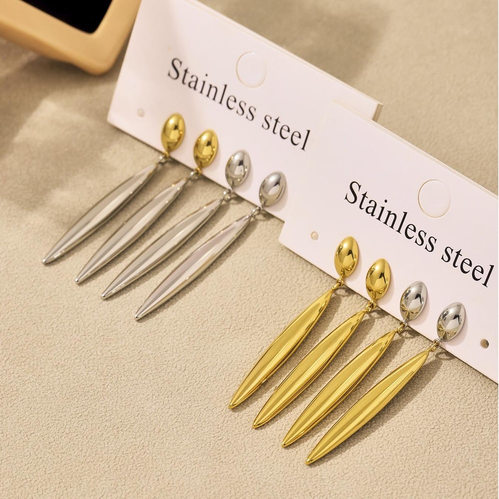 1 par de pendientes colgantes modernos de acero inoxidable de forma irregular en color dorado para mujer h5Imagen6