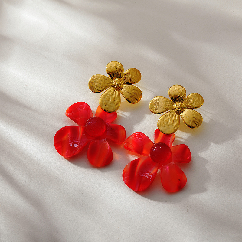 1 Pair Romantic Series Imitation Acetate Sheet Flower Drop Earrings h5Picture4