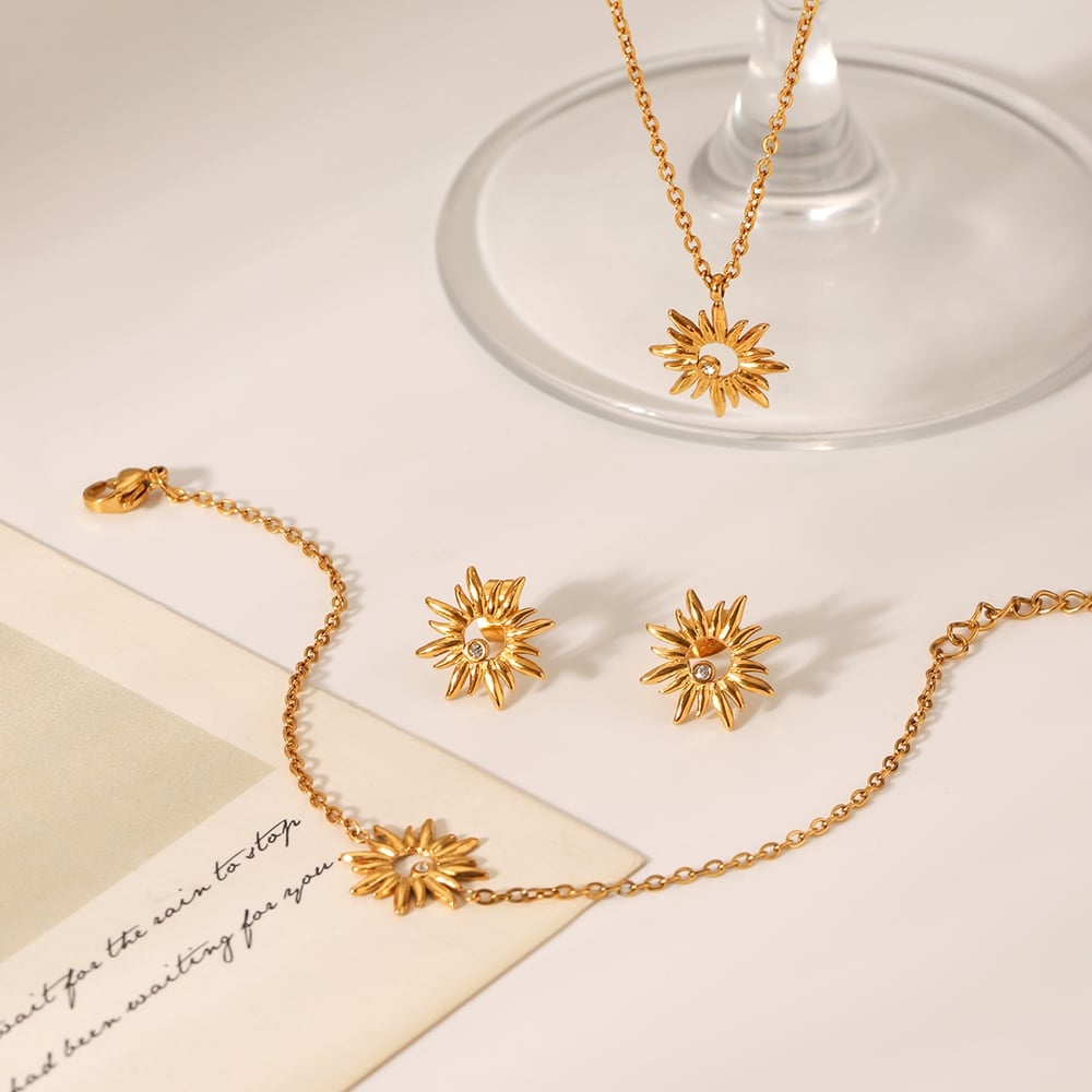 1 Stück Simple Series Daily Flower Edelstahl Damen Halsketten Sets h5Bild6