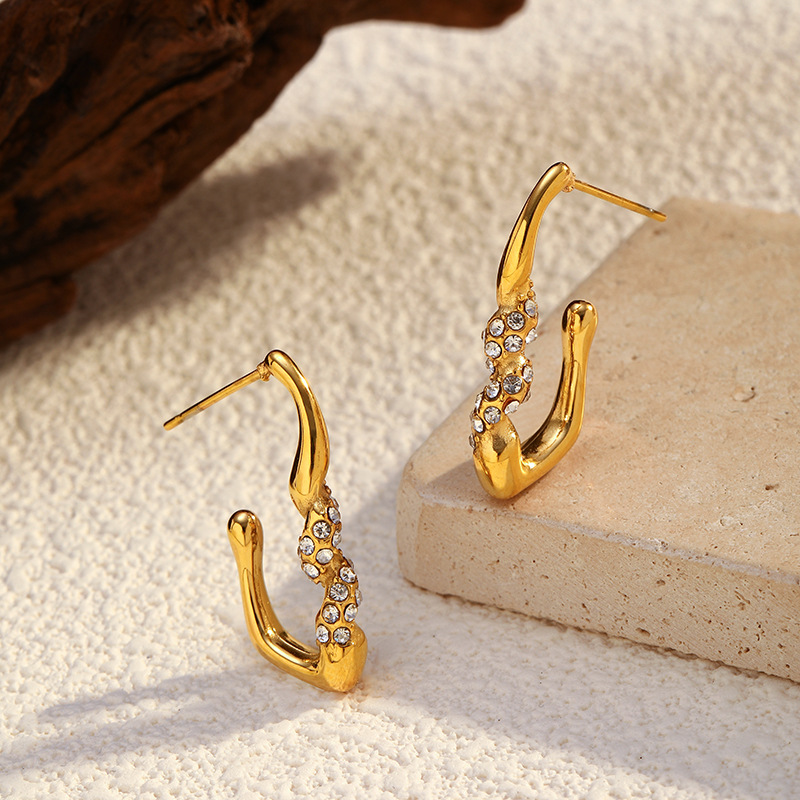 1 Pair Irregular Shape Stainless Steel Gold Color Hoop Earrings h5Picture5