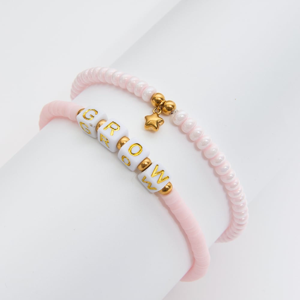 1 Piece Sweet Letter Beads Plastic Gold Color Women's Beaded Bracelets Picture6