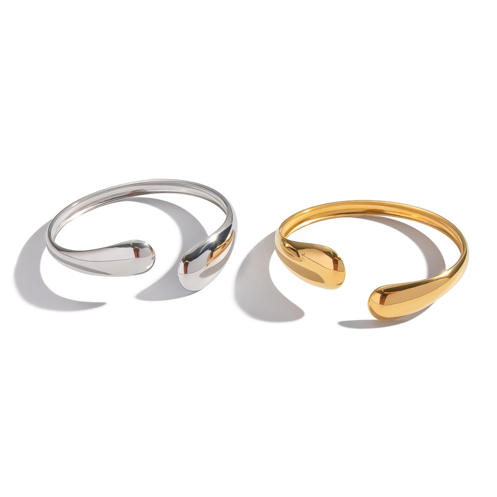 1 brazalete de acero inoxidable dorado con forma irregular Imagen6