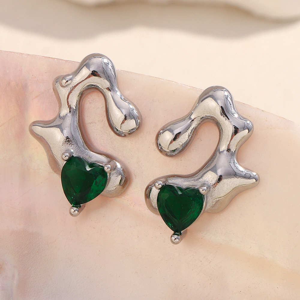 1 Pair Luxurious Series Heart Shape Stainless Steel Gold Color Women's Stud Earrings h5Picture7