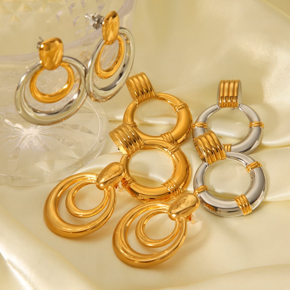 1 Pair Modern Circle Shape Stainless Steel Gold Color Women's Stud Earrings h5Picture4