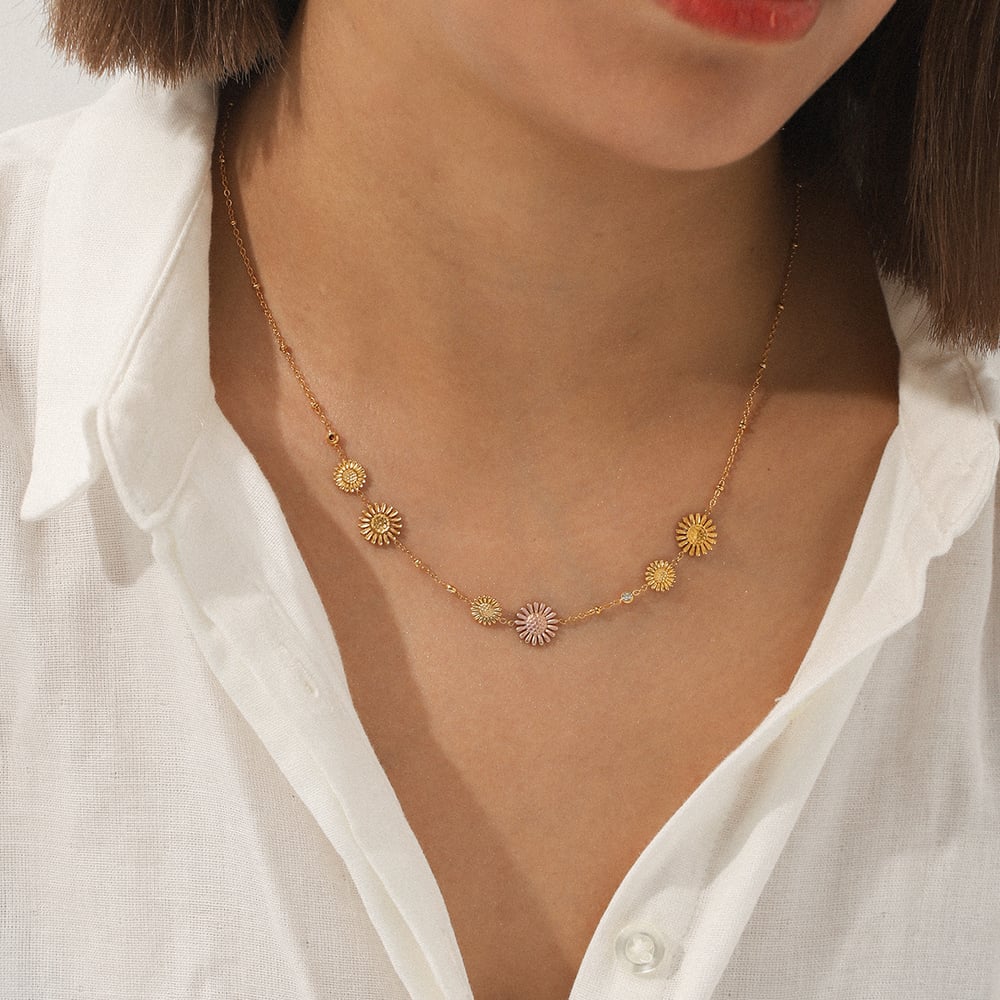 1 Piece Daily Flower Stainless Steel Women's Chain Necklaces h5Picture3