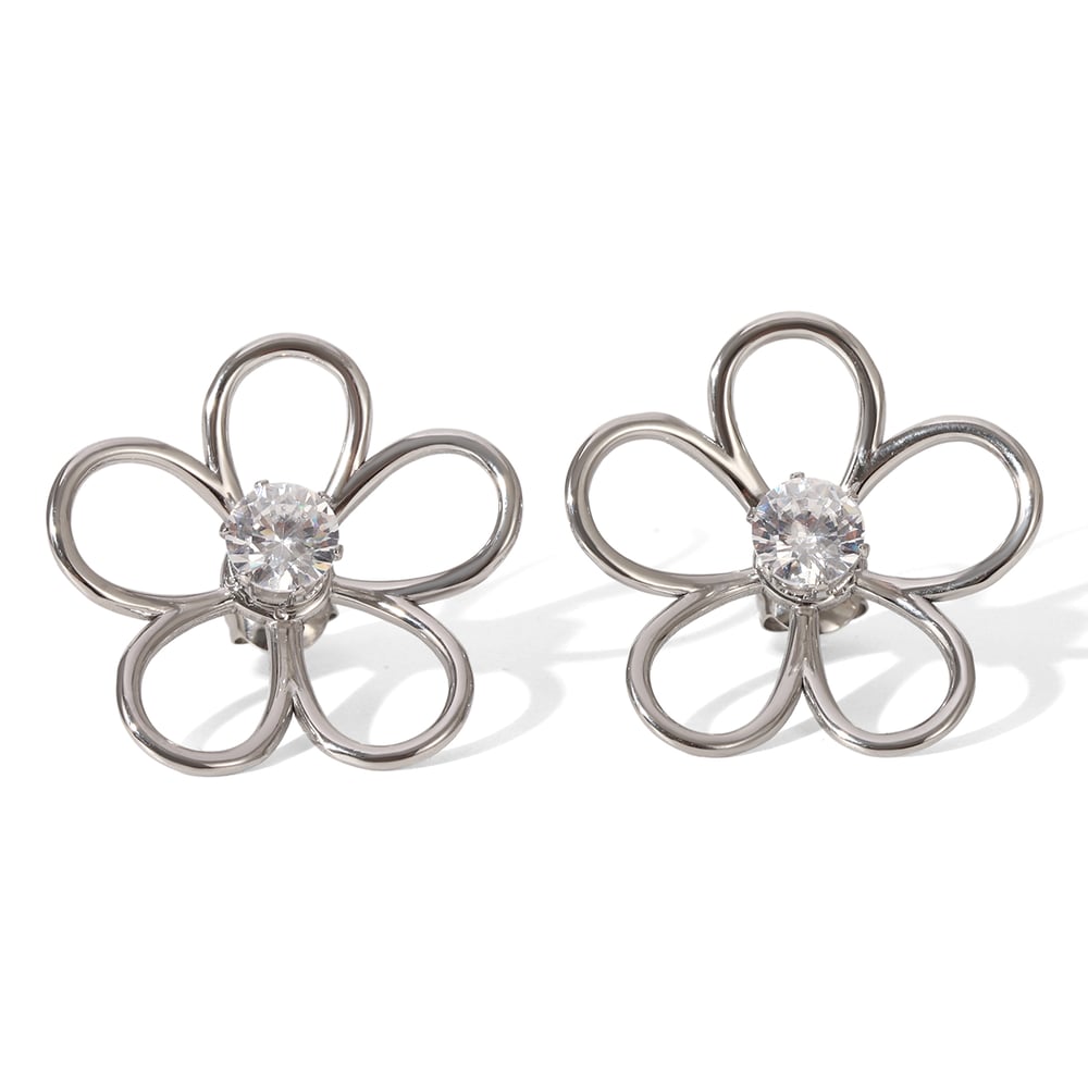 1 Pair Modern Flower Stainless Steel Gold Color Women's Stud Earrings