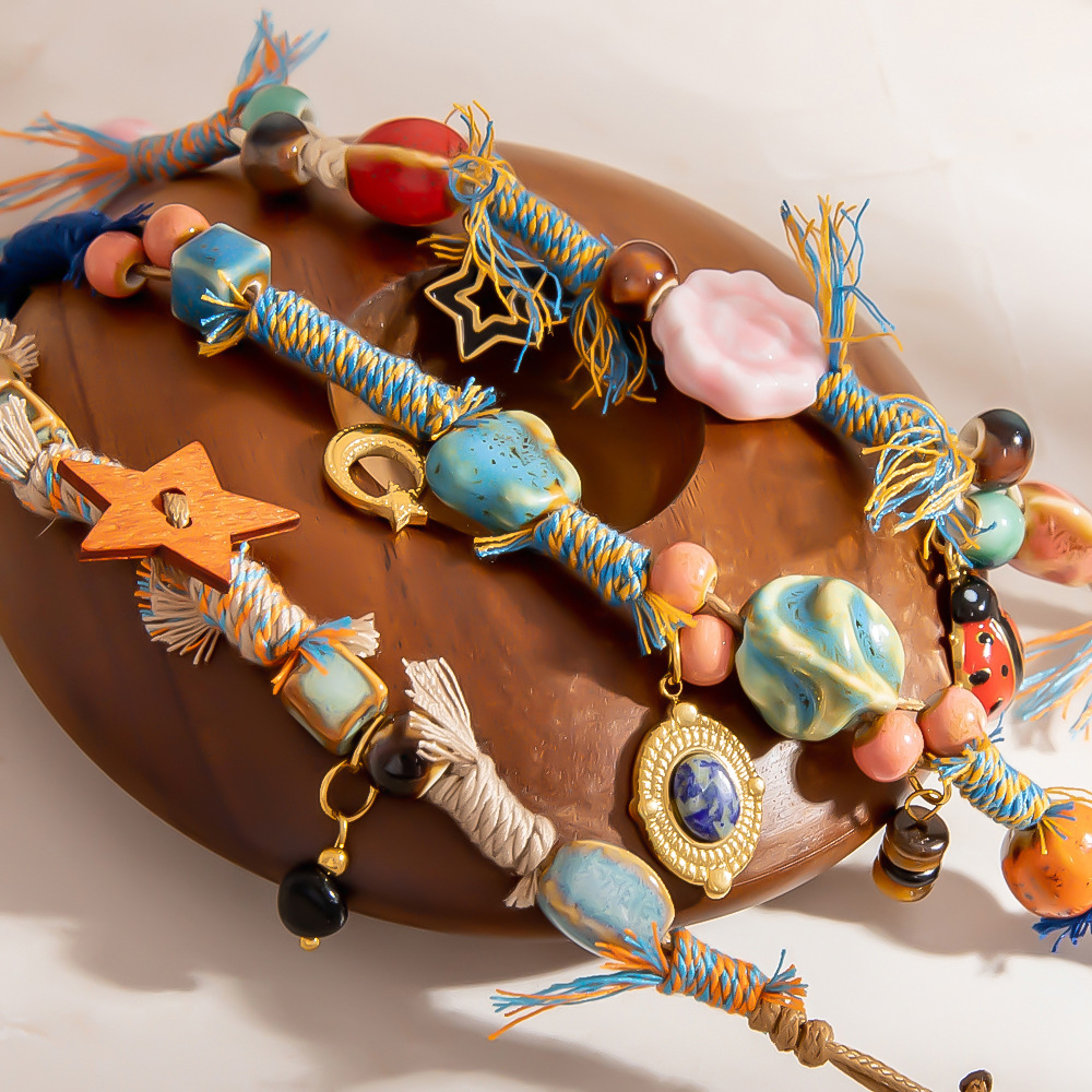 1 Stück lässige Blumen-Perlenarmbänder mit unregelmäßiger Form und geflochtenem Seil für Damen Bild4