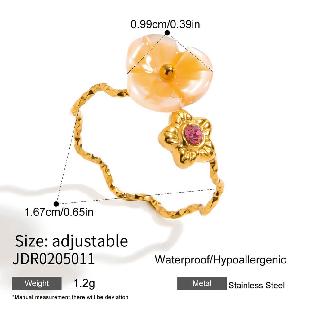 1 Piece Stylish Flower Stainless Steel Gold Color Statement Rings h5Picture2