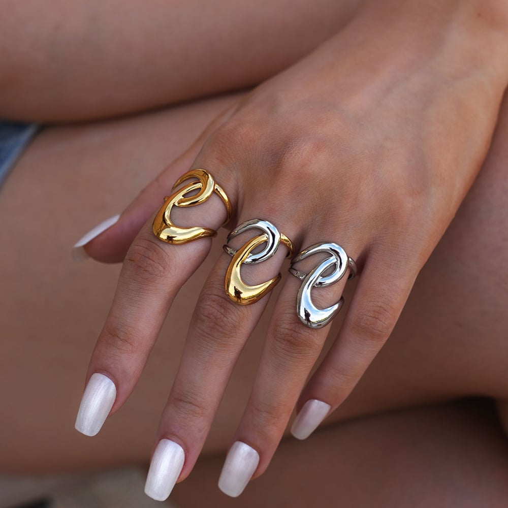 1 Piece Simple Series Casual Lines Stainless Steel   Gold Color  Minimalist Rings Picture4