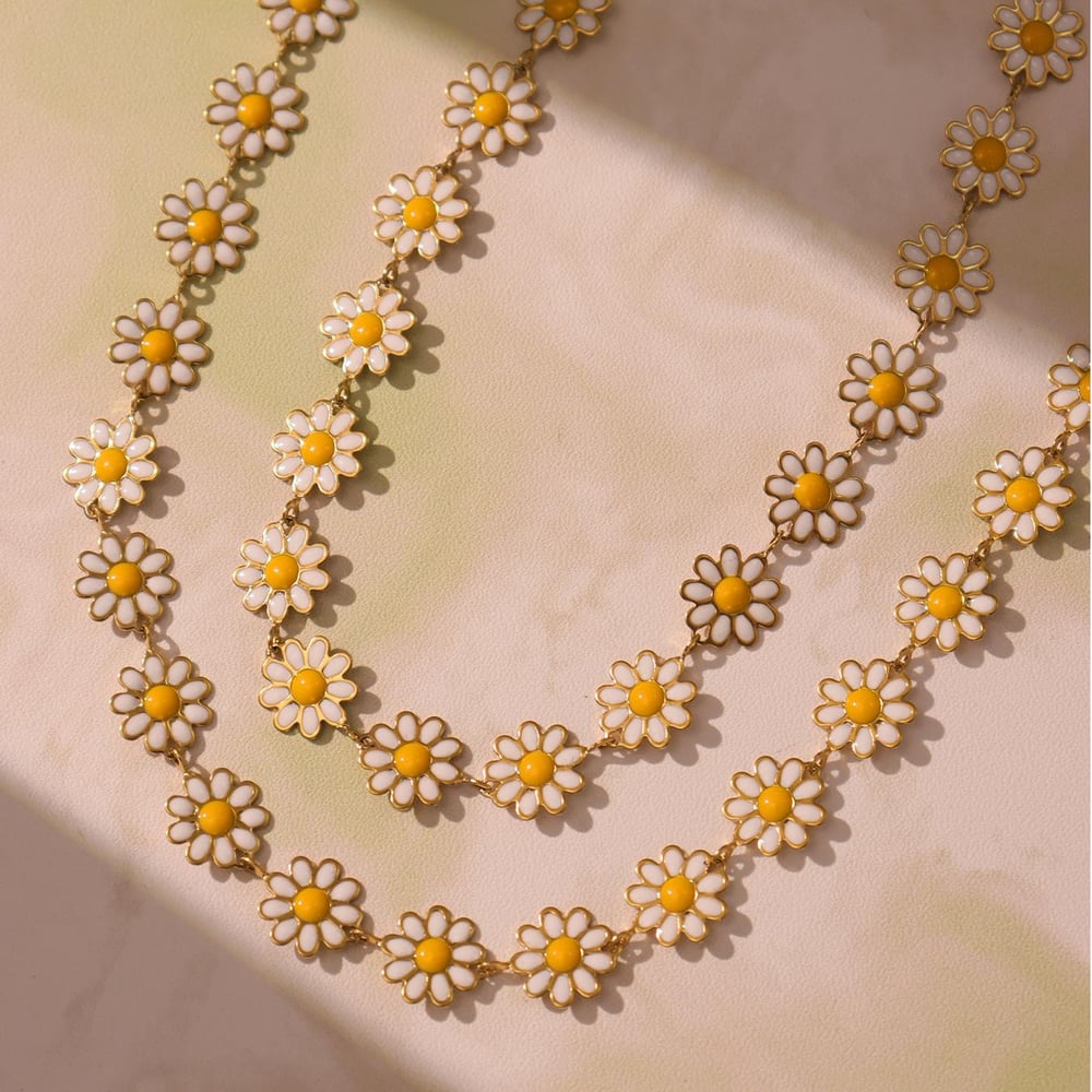 1 Piece Sweet Daisy Stainless Steel Gold Color Women's Necklaces Sets h5Picture2