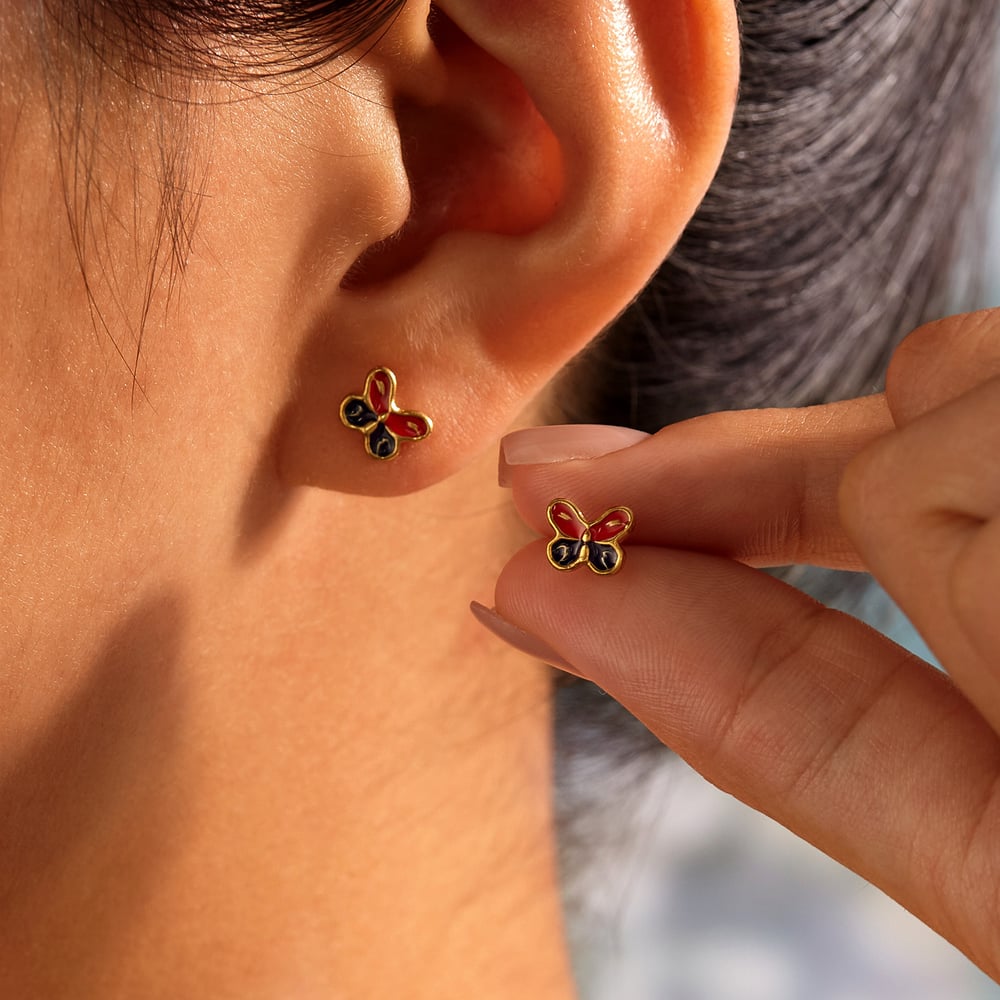 1 Paar Ohrstecker in Schmetterlingsform aus Edelstahl in Goldfarbe Bild3