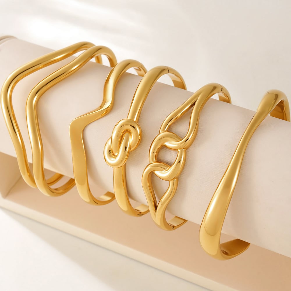 1 pieza de brazalete minimalista de acero inoxidable de forma irregular en color dorado para mujer h5Imagen5