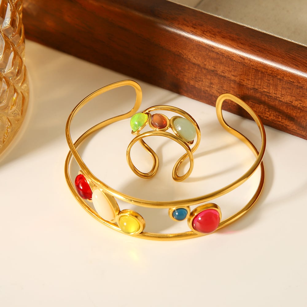 1 Piece Simple Daily Irregular Shape Stainless Steel  Natural Stone Women's Bangles h5Picture4