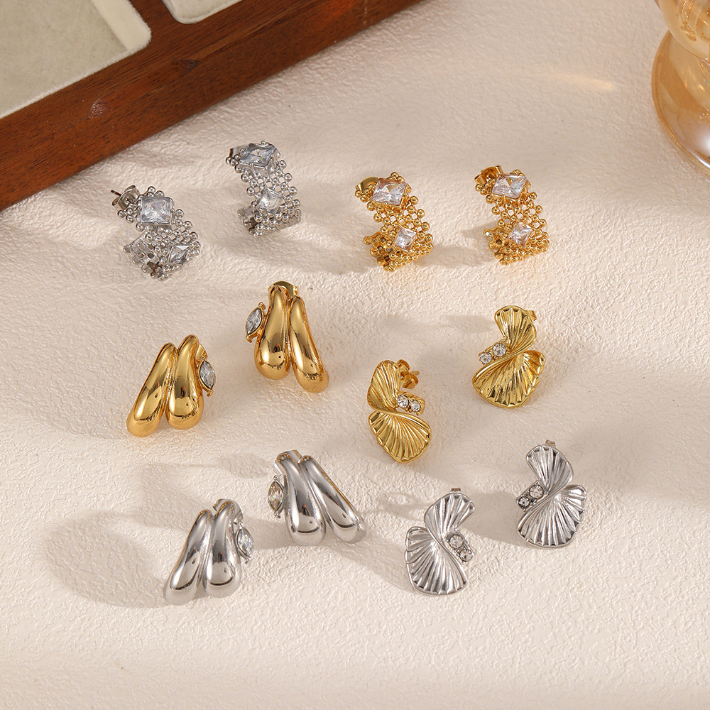 1 Pair Designable Irregular Shape Stainless Steel Gold Color Women's Stud Earrings h5Picture3