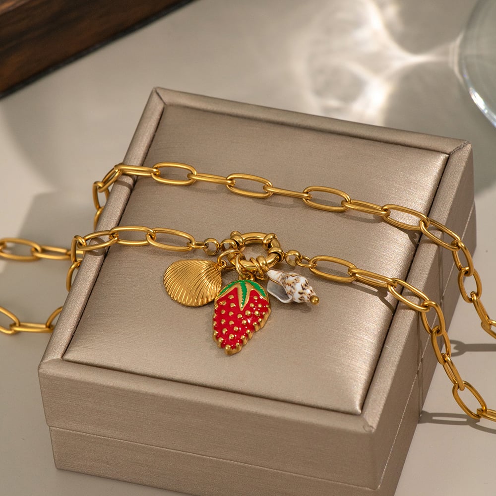 1 Piece Strawberry Stainless Steel Gold Color Pendant Necklace h5Picture3