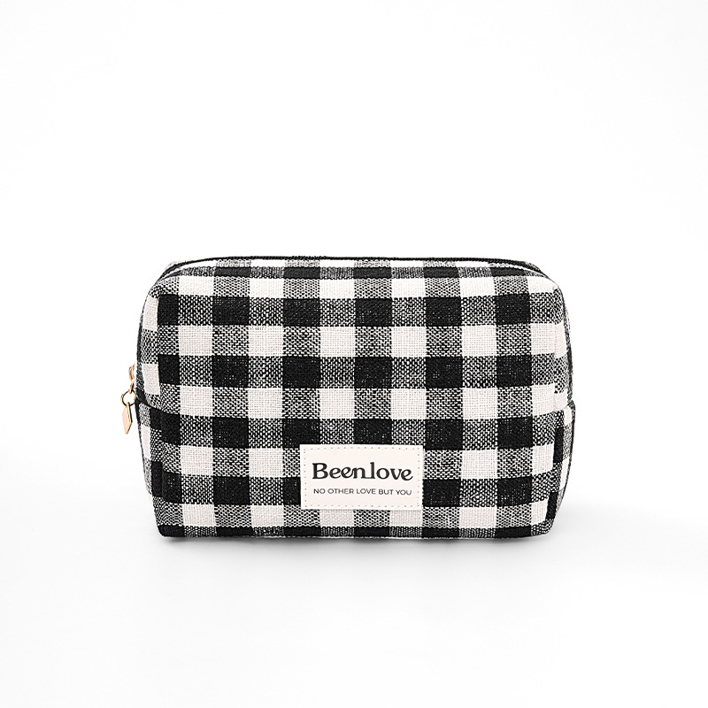 1 Pair Simple Series Casual Mixed Classic Checkered Makeup Bag 