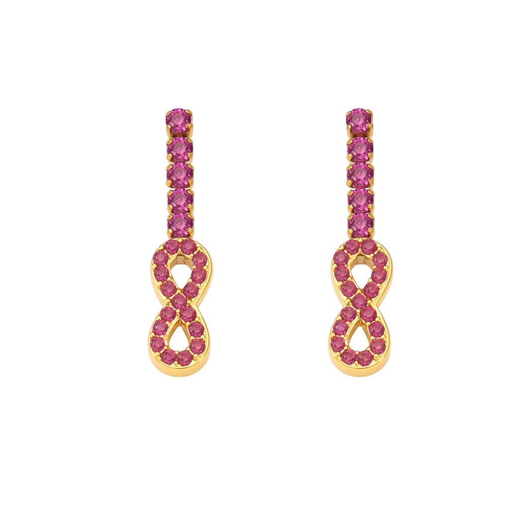 1 par de lujosos pendientes de botón de acero inoxidable con forma de infinito y circonitas doradas para mujer