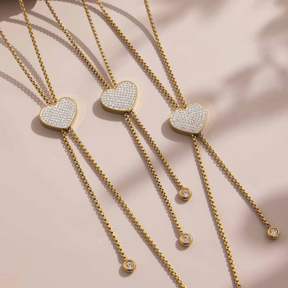 1 collar con colgante de corazón delicado de acero inoxidable con circonitas de color dorado para mujer Imagen6