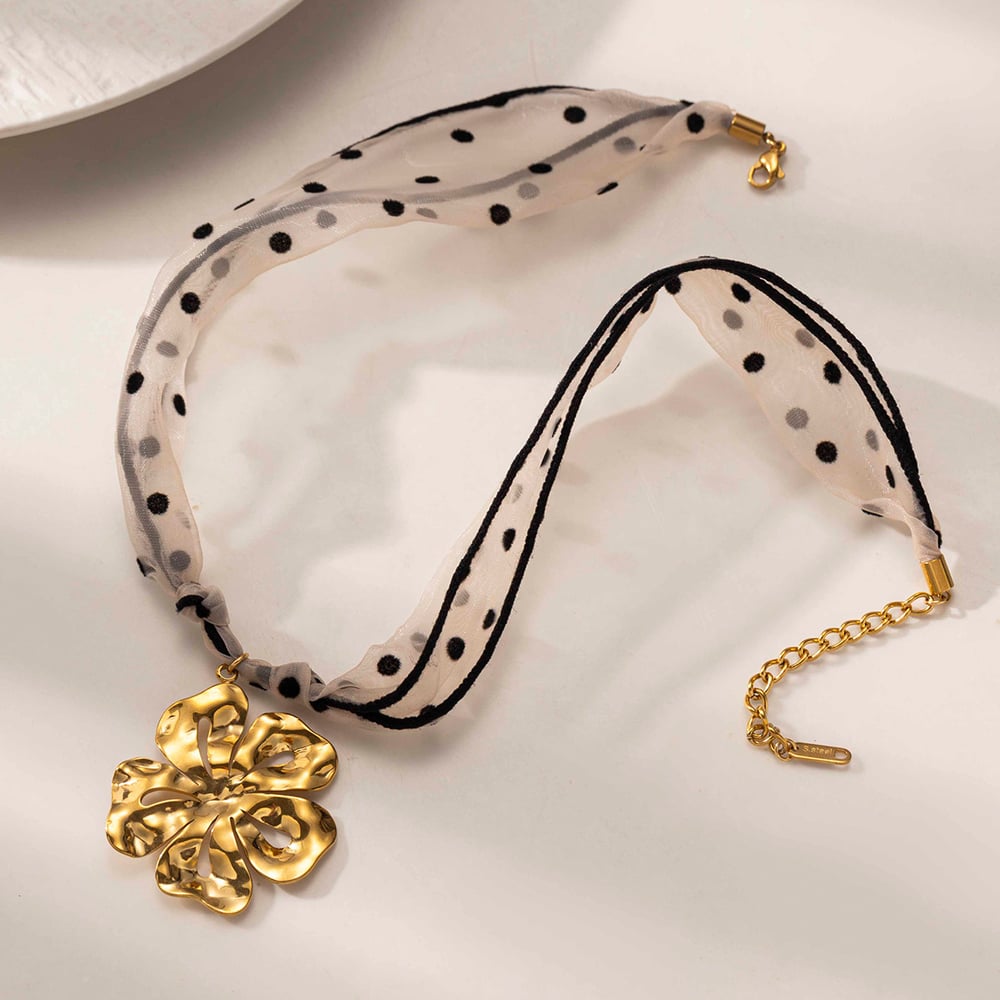 1 collar romántico con colgante de tela de acero inoxidable color dorado. h5Imagen5