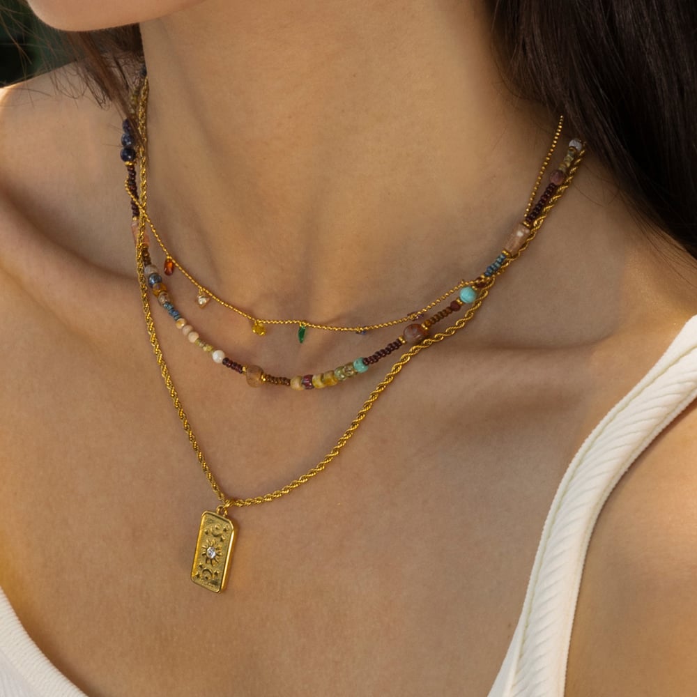 1 Piece Sun Gold Color Natural Stone Pendant Necklace Picture3