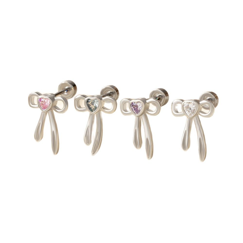 1 Piece Glamorous Series Sweet Bow Knot Shape Lightweight Titanium Steel Zircon Women's Stud Earrings Picture5