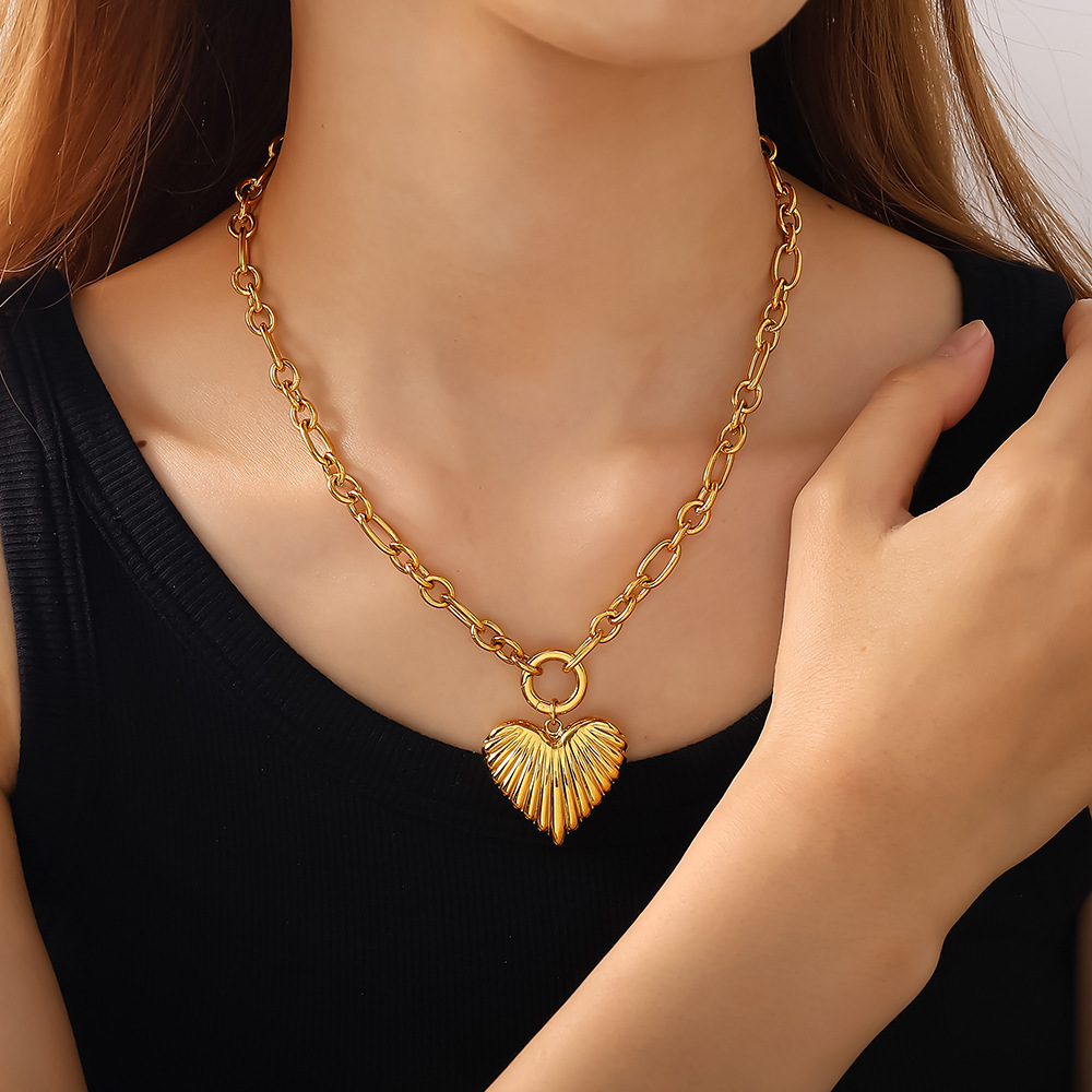 1 Parça Kalp Paslanmaz Çelik Altın Renkli Kolye Resim5